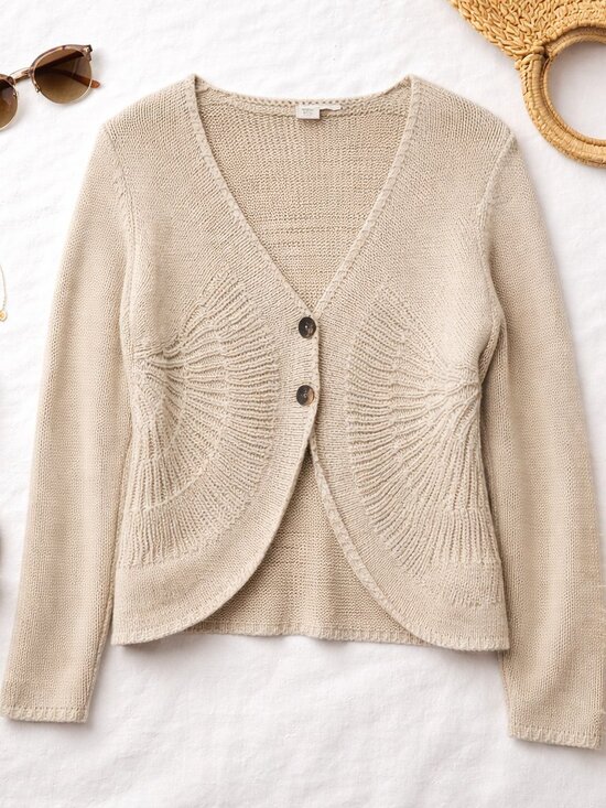 Coldwater Creek Sweaters - Coldwater Creek Knit Cardigan Large Beige Textured Boho Crop Cottagecore
